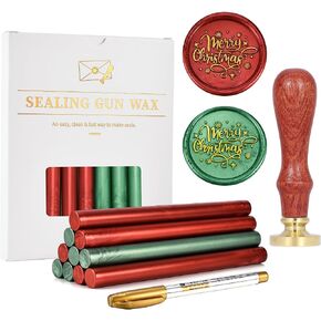 Yoption Wax Seal Kit, Snowflake Wax Seal Stamp, 10pcs Silver Glue Gun Sealing Wax Sticks and Wax Seal Pen, Great for Wedding Invitations, Christmas Cards, Gift, Envelopes, Wine Packages