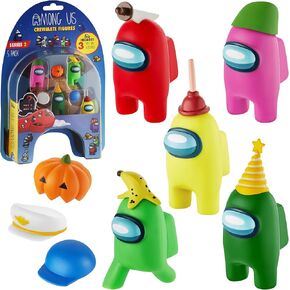 P.M.I. Among Us Crewmate Figures | 5 Among Us Toys Out of 16 Collectibles in 1 Pack | Among Us Merch Incl. The Peeled and The Clogged | 1 Hidden Impostor | Mini Toys with 3 Add’l Hats | Kids’ Toys