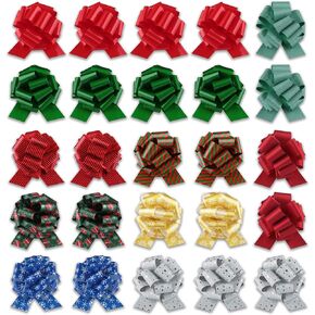 Goldie Days Christmas Pull Bows for Gift Wrapping, 25Pcs, 4.5" Wide, Vibrant Ribbon Bows for Presents, Holiday Décor, & Birthdays - Quick Set-Up for Baskets, Wine Bottles & Christmas Tree Decorations in Kuwait