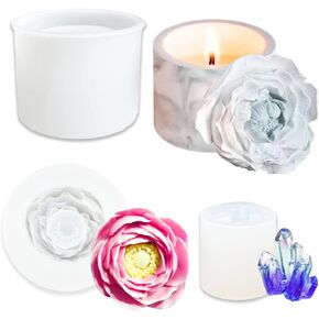 قوالب جص خرسانية لبرطمان الشموع - قالب برطمان شمع خرساني من السيليكون مع قوالب راتنج كبيرة على شكل زهرة الفاوانيا للاغطية in Kuwait