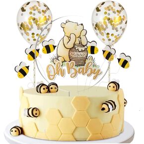 Winnie Cake Topper Oh Baby Acrylic Cake Topper with Cute Bees and Balloons Cake Decoration for Kids Birthday Baby Shower Party Supplies in Kuwait