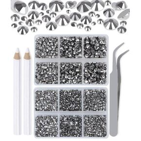 LPBeads 6000 Pieces Black Non Hotfix Rhinestones 6 Sizes Round Crystal Glass Flat Back Rhinestones with Tweezers and Picking Pen for Nail Art Crafts Clothes Bags DIY