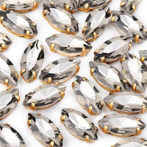 50Pcs Sew on Rhinestones 7x15 mm Flatback Glass Rhinestones Horse Eye Rhinestones with Gold Claw for DIY Crafts Clothes Bag Shoes,Clear