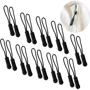 JOSDIOX 20Pcs Replacement Zipper Pulls Black Bag Zipper Pull Replacement Tab Zipper Pull Cord Extender for Backpacks, Jackets, Luggage, Purses, Handbags，Pants, Boots, Coats,(Universal Extender)