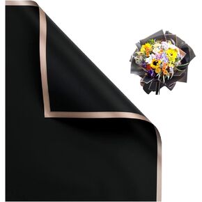 Leoyoubei 20 Sheets Flower Gift Wrapping Paper,Waterproof Gift Packaging or Gift Box Packaging,Can Be Packaged on Both Sides Paper Bundle,Florist Bouquet Wraps Material 23" (Black Edge - White)