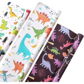 u'cover لطيف ديناصور عيد ميلاد ورق التغليف للبنين بنات أطفال استحمام الطفل 3 أنماط الكرتون الحيوان الوحش هدية ورق التغليف لفة لعطلة الذكرى السنوية التخرج (3 ROLL-44.4 قدم مربع.ttl in Kuwait