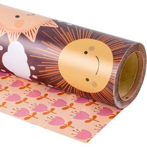 RUSPEPA Reversible Wrapping Paper Roll - Mini Roll - Sun and Flower Pattern Great for Baby Shower, Birthday, Party - 17 Inches X 32.8 Feet