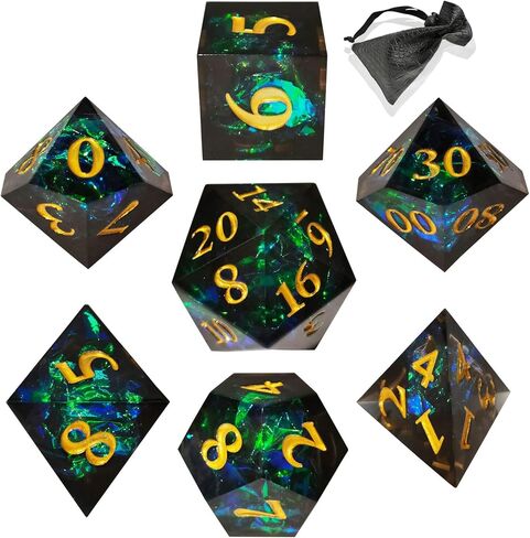 مجموعة نرد DND مجموعات نرد D&D RPG الزنزانات والتنينات أكياس نرد متعددة السطوح من الراتينج حافة حادة ألعاب لعب الأدوار MTG النرد 7 ملحقات D4 D6 D8 D10 D12 D20 (بدلة) in Kuwait