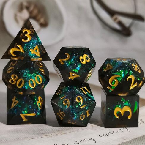 مجموعة نرد DND مجموعات نرد D&D RPG الزنزانات والتنينات أكياس نرد متعددة السطوح من الراتينج حافة حادة ألعاب لعب الأدوار MTG النرد 7 ملحقات D4 D6 D8 D10 D12 D20 (بدلة) in Kuwait