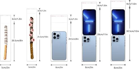 اكياس سيلوفان طويلة لاصقة مقاس 3×8 انش، اكياس سيلوفان ضيقة قابلة لاعادة الاغلاق 200 قطعة من اكياس كريستال شفافة محكمة الغلق 2 مل لتغليف الحلوى المثلجة والبيسكوتي والمصاصة والبريتزل والشموع وكرات in Kuwait