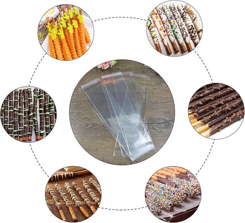 اكياس سيلوفان طويلة لاصقة مقاس 3×8 انش، اكياس سيلوفان ضيقة قابلة لاعادة الاغلاق 200 قطعة من اكياس كريستال شفافة محكمة الغلق 2 مل لتغليف الحلوى المثلجة والبيسكوتي والمصاصة والبريتزل والشموع وكرات in Kuwait