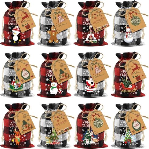Aviski 120Pcs Cotton Christmas Drawstring Bags Buffalo Plaid Xmas Gift Bags Cotton Candy Bags Small Fabric Bags Goody Gift Bags Treat Sacks Reusable Gift Wrapping Bags Holiday Party Favors in Saudi Arabia