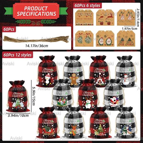 Aviski 120Pcs Cotton Christmas Drawstring Bags Buffalo Plaid Xmas Gift Bags Cotton Candy Bags Small Fabric Bags Goody Gift Bags Treat Sacks Reusable Gift Wrapping Bags Holiday Party Favors in Saudi Arabia