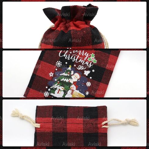 Aviski 120Pcs Cotton Christmas Drawstring Bags Buffalo Plaid Xmas Gift Bags Cotton Candy Bags Small Fabric Bags Goody Gift Bags Treat Sacks Reusable Gift Wrapping Bags Holiday Party Favors in Saudi Arabia