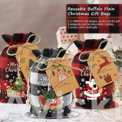 Aviski 120Pcs Cotton Christmas Drawstring Bags Buffalo Plaid Xmas Gift Bags Cotton Candy Bags Small Fabric Bags Goody Gift Bags Treat Sacks Reusable Gift Wrapping Bags Holiday Party Favors in Saudi Arabia