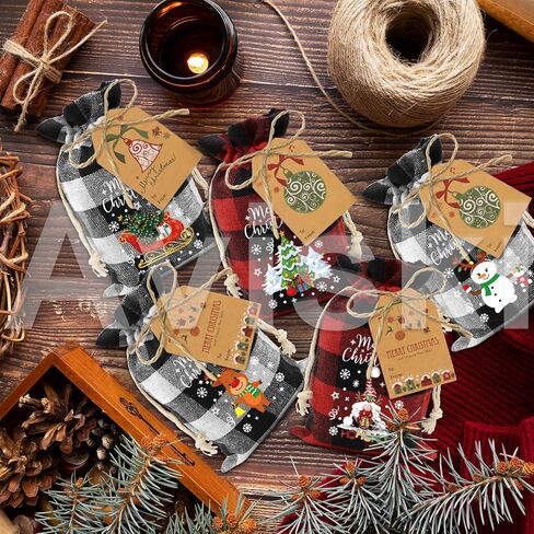 Aviski 120Pcs Cotton Christmas Drawstring Bags Buffalo Plaid Xmas Gift Bags Cotton Candy Bags Small Fabric Bags Goody Gift Bags Treat Sacks Reusable Gift Wrapping Bags Holiday Party Favors in Saudi Arabia