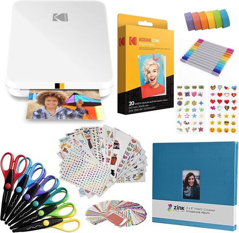 KODAK Step Slim Instant Mobile Photo Printer - Kit: 20 Pack Zink Paper, Scissors, Scrapbook Album, Markers, Sticker Sets in Saudi Arabia