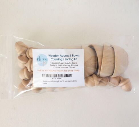 مجموعة عد وفرز البلوط الخشبي - مجموعة خشبية غير مكتملة مكونة من 20 بلوط و6 اوعية in Kuwait