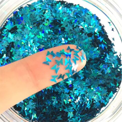 Butterfly Confetti Glitter Laser Sequins for DIY Crafts, Nail Art Decoration, Party Decoration - 10g, Laser Blue in Kuwait