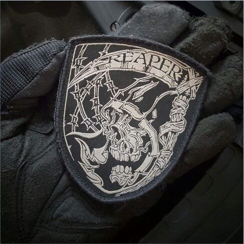 ملصقات قماشية مطرزة برسمة جمجمة من Reaper رقع قماشية مخصصة مصنوعة من الحديد على الرقع لسترات سترات العمل حقائب ظهر جينز وملابس in Kuwait