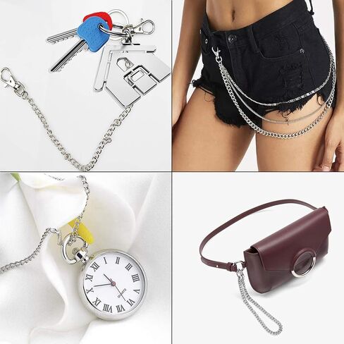 سلسلة جيب سلسلة سلسلة سلسلة مفاتيح جينز سلسلة مع مشابك جراد البحر 3 مقاس 10 بوصة 16 بوصة 18 بوصة للرجال والنساء, 10'' 16'' 18'' 23.7'', 4 قطع in Kuwait