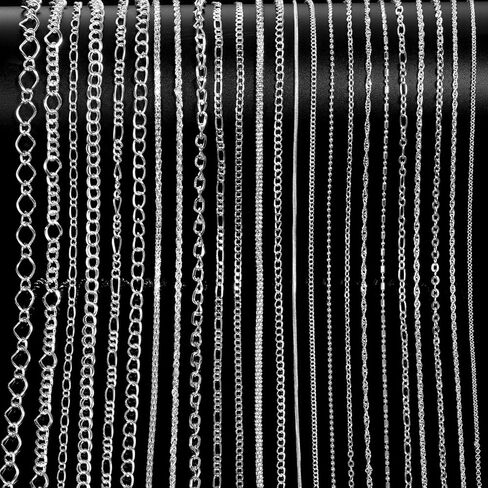 24 Pieces Various Styles Gold or Silver Plated DIY Chain Necklace for Jewelry Making Supplies and Craft (20 Inch, Silver) in Kuwait