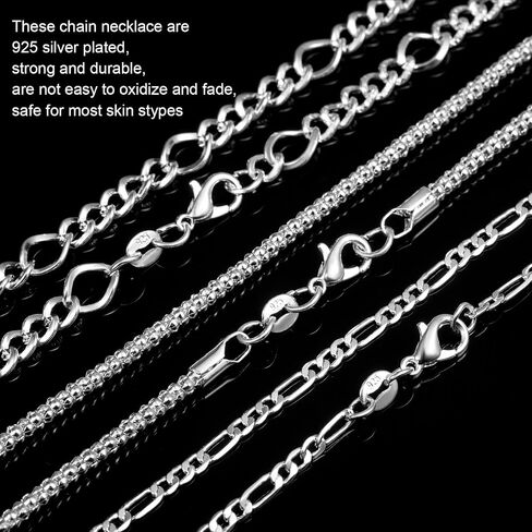 24 Pieces Various Styles Gold or Silver Plated DIY Chain Necklace for Jewelry Making Supplies and Craft (20 Inch, Silver) in Kuwait