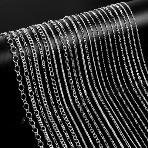 24 Pieces Various Styles Gold or Silver Plated DIY Chain Necklace for Jewelry Making Supplies and Craft (20 Inch, Silver) in Kuwait