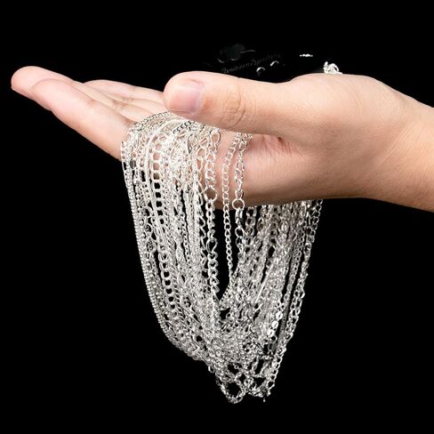 24 Pieces Various Styles Gold or Silver Plated DIY Chain Necklace for Jewelry Making Supplies and Craft (20 Inch, Silver) in Kuwait