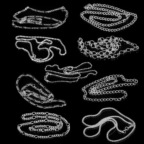 24 Pieces Various Styles Gold or Silver Plated DIY Chain Necklace for Jewelry Making Supplies and Craft (20 Inch, Silver) in Kuwait