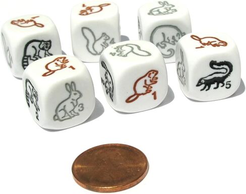Koplow Games Set of 6 Woodland Creatures 16mm D6 Animal Dice - White with Multi-Color Etches in Saudi Arabia
