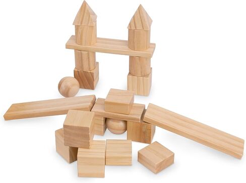 كيندرفيتس كتل مختلطة | 100 قطعة بناء من خشب الصنوبر الصلب مع صينية تخزين خشبية - مكعبات خشبية كلاسيكية للأطفال الصغار بعمر عامين فما فوق (قوس قزح) in Kuwait