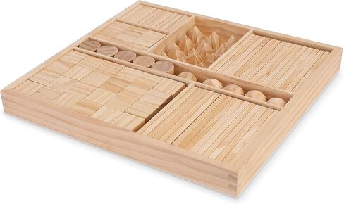 كيندرفيتس كتل مختلطة | 100 قطعة بناء من خشب الصنوبر الصلب مع صينية تخزين خشبية - مكعبات خشبية كلاسيكية للأطفال الصغار بعمر عامين فما فوق (قوس قزح) in Kuwait