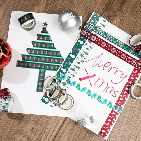 شريط واشي لعطلة عيد الميلاد - مجموعة من 12 لفة من رقائق الفويل الشتوي مع ندفة الثلج، شجرة، غزل، مخططة، مثالية لمجلة رصاص، بطاقة عيد الميلاد، تغليف الهدايا، الحرف اليدوية، المشاريع الفنية للأطفال in Kuwait