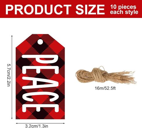 Whaline 80Pcs Christmas Wooden Gift Tag Labels Christmas Wishes Favor Tags Red White Black Plaid Xmas Hanging Labels for Winter Holiday Party Gift Wrapping, 2.2x1.3 in in Saudi Arabia