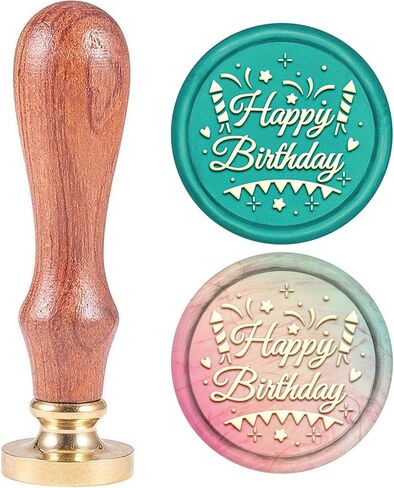 SUPERDANT 0.98" Wax Seal Stamp Happy Birthday Fireworks Bunting Pattern Wax Sealing Stamp Brass Head Stamp with Wooden Handle for Envelopes Card Birthday Invitation Gifts Packing in Saudi Arabia