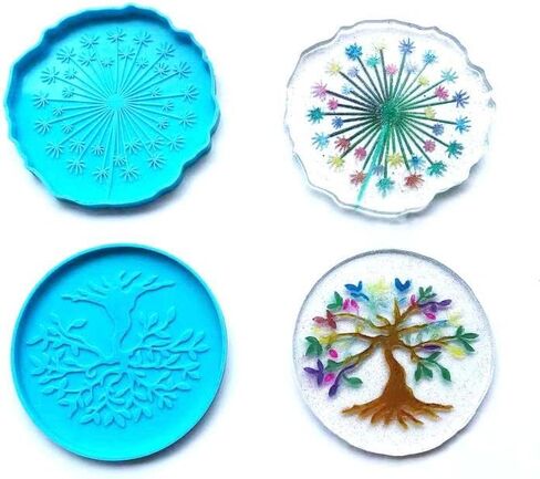 2 PCs Coaster Resin Mold JCEGZITL Mandala and Sunflower Coaster Molds Silicone Epoxy Casting Mold for Making Coaster Cups Mats DIY Art Craft in Saudi Arabia