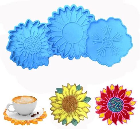 2 PCs Coaster Resin Mold JCEGZITL Mandala and Sunflower Coaster Molds Silicone Epoxy Casting Mold for Making Coaster Cups Mats DIY Art Craft in Kuwait