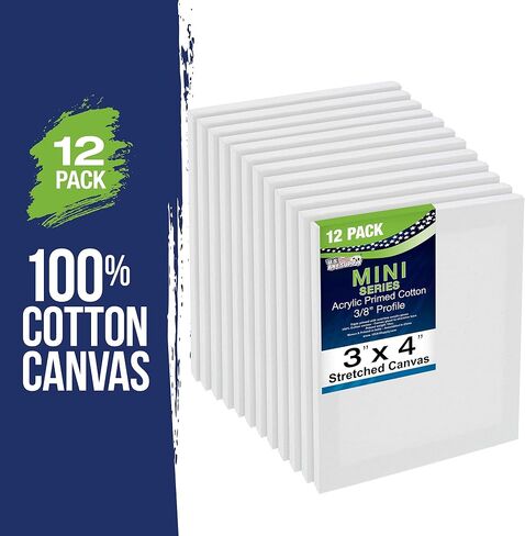 لوحة قماشية ممتدة مقاس 3 × 4 بوصات من US Art Supply مع مجموعة حامل عرض صغيرة من الخشب الأسود مقاس 5 بوصات (عبوة من 12 قطعة)، حامل حامل ثلاثي القوائم للفنان - حفلة الرسم، وحرف الأطفال، ودهانات أكريليك زيتية، ولافتات، وصور in Saudi Arabia