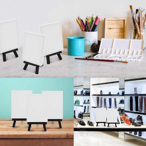 لوحة قماشية ممتدة مقاس 3 × 4 بوصات من US Art Supply مع مجموعة حامل عرض صغيرة من الخشب الأسود مقاس 5 بوصات (عبوة من 12 قطعة)، حامل حامل ثلاثي القوائم للفنان - حفلة الرسم، وحرف الأطفال، ودهانات أكريليك زيتية، ولافتات، وصور in Saudi Arabia