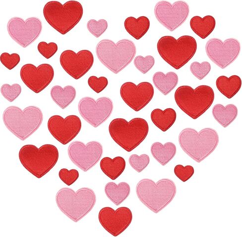 40 Pieces Heart Iron on Patches Heart Shape Patch Embroidered Applique Red Pink Heart Cute Decorative Patches Assorted Size Sew on Garment Embellishments for DIY Jeans Clothing Hat Bag Decor in Saudi Arabia