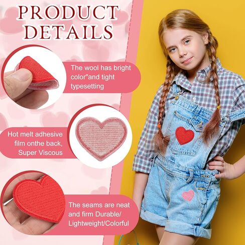 40 Pieces Heart Iron on Patches Heart Shape Patch Embroidered Applique Red Pink Heart Cute Decorative Patches Assorted Size Sew on Garment Embellishments for DIY Jeans Clothing Hat Bag Decor in Saudi Arabia