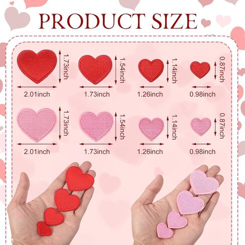 40 Pieces Heart Iron on Patches Heart Shape Patch Embroidered Applique Red Pink Heart Cute Decorative Patches Assorted Size Sew on Garment Embellishments for DIY Jeans Clothing Hat Bag Decor in Saudi Arabia