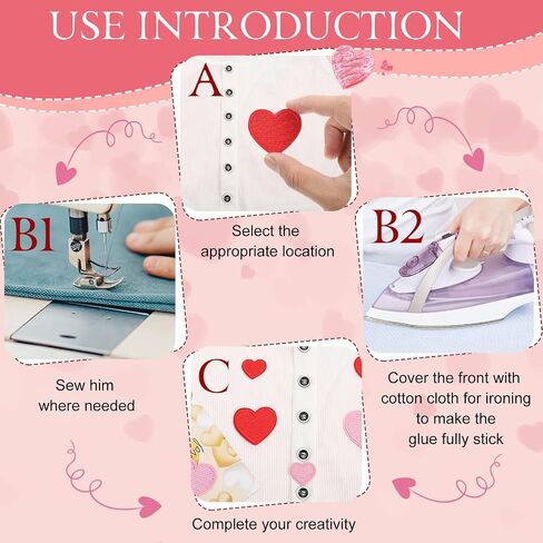 40 Pieces Heart Iron on Patches Heart Shape Patch Embroidered Applique Red Pink Heart Cute Decorative Patches Assorted Size Sew on Garment Embellishments for DIY Jeans Clothing Hat Bag Decor in Saudi Arabia