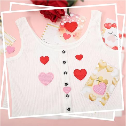 40 Pieces Heart Iron on Patches Heart Shape Patch Embroidered Applique Red Pink Heart Cute Decorative Patches Assorted Size Sew on Garment Embellishments for DIY Jeans Clothing Hat Bag Decor in Saudi Arabia