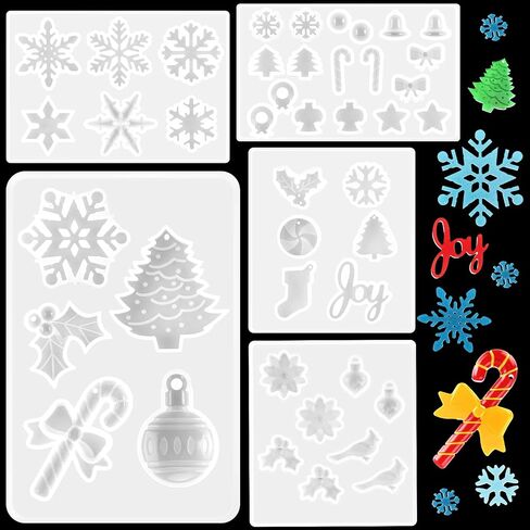 5 Pieces Christmas Resin Mold Christmas Mold Snowflake Mold Resin Christmas Molds Christmas Silicone Mold for Resin for Home Ornament Decor in Saudi Arabia