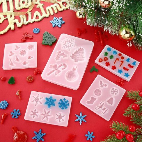5 Pieces Christmas Resin Mold Christmas Mold Snowflake Mold Resin Christmas Molds Christmas Silicone Mold for Resin for Home Ornament Decor in Saudi Arabia