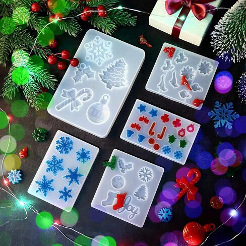 5 Pieces Christmas Resin Mold Christmas Mold Snowflake Mold Resin Christmas Molds Christmas Silicone Mold for Resin for Home Ornament Decor in Saudi Arabia