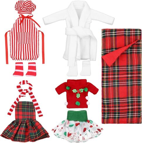 Sumind 10 Pieces Christmas Elf Doll Clothes Accessories Santa Elf Clothing Includes Plaid Elf Accessories with Skirts Nightgown Sleeping Bag Scarf Socks and More(Stylish Style) in Saudi Arabia