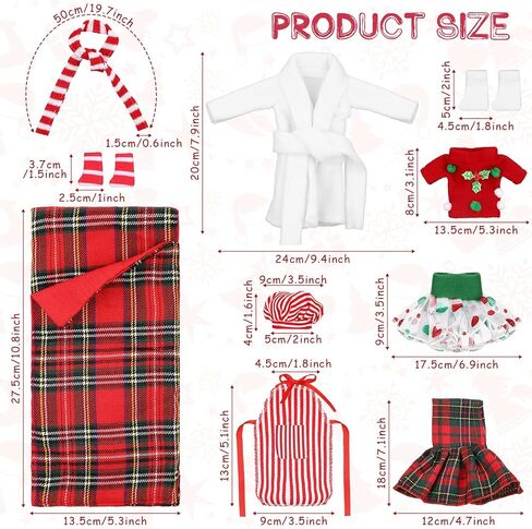 Sumind 10 Pieces Christmas Elf Doll Clothes Accessories Santa Elf Clothing Includes Plaid Elf Accessories with Skirts Nightgown Sleeping Bag Scarf Socks and More(Stylish Style) in Saudi Arabia